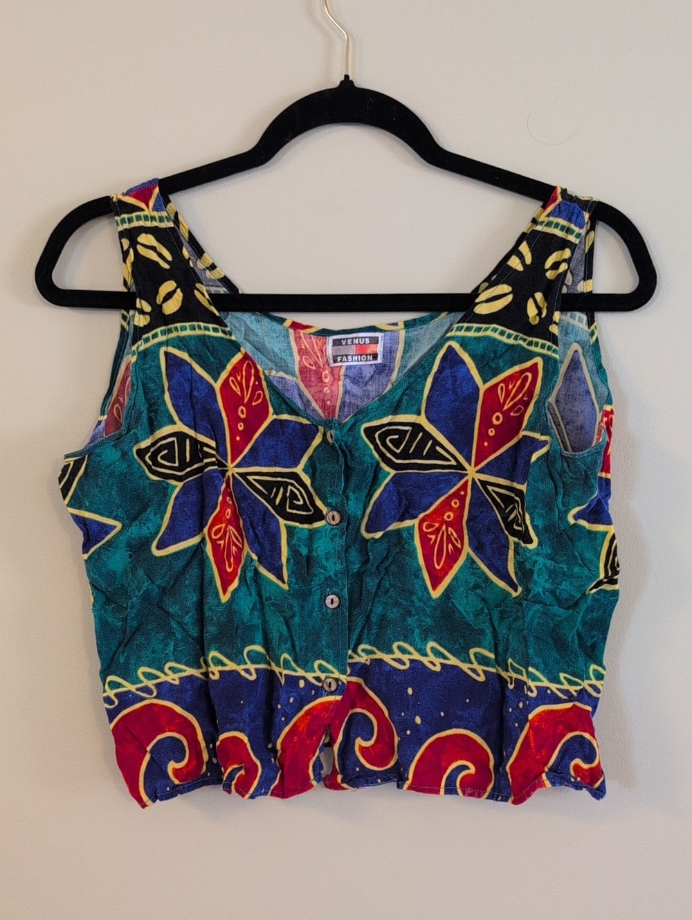 VENUS Teal Floral Button-Front Tank with Red & Blue Accents